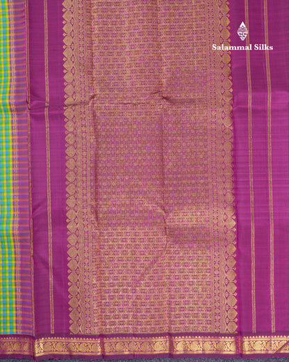 Multi Color Small Check Kanjivaram Pure Silk saree with Majentha Blouse