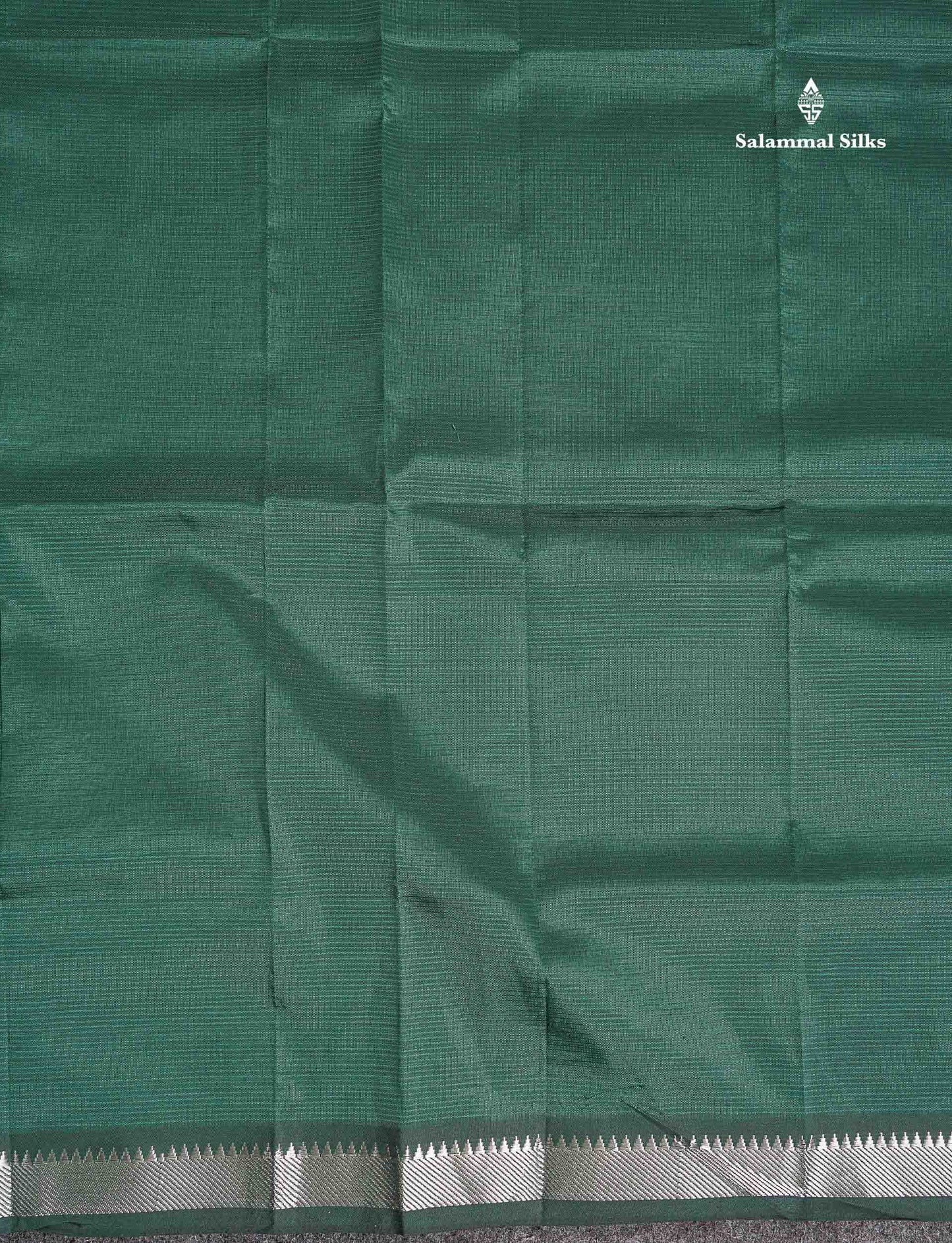 Traditional Border Of Dark Bottle Green Semi Silk Cotton Saree 