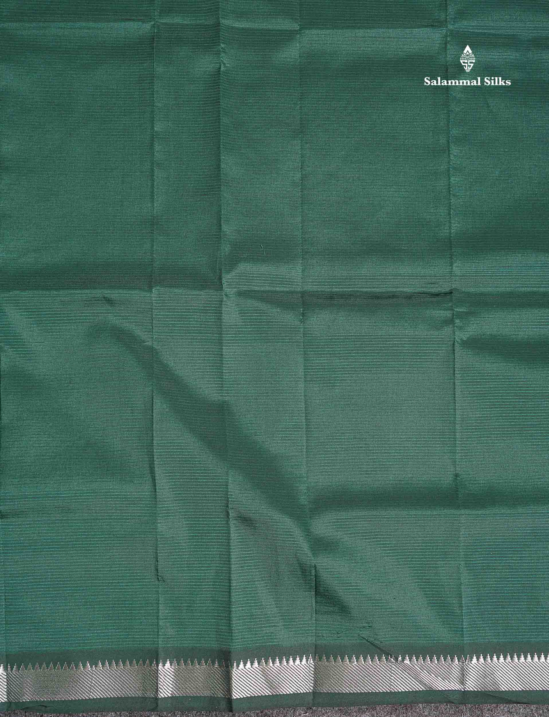Traditional Border Of Dark Bottle Green Semi Silk Cotton Saree 
