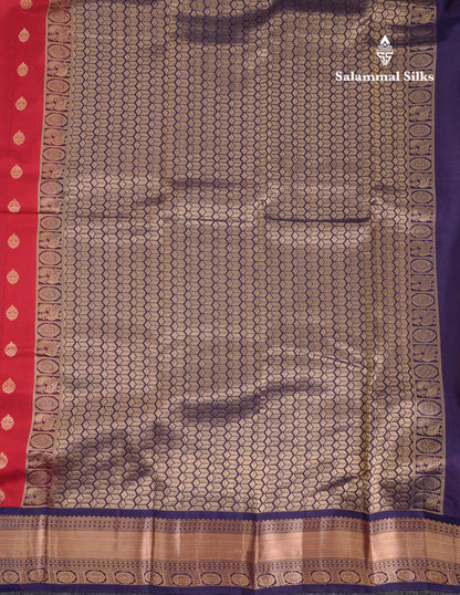 Beautiful Maroon Pure Kanjivaram Silk Saree With Contrast Navy Blue Traditional Border