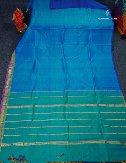 One Side Border Pure Silk Saree - Peacock Blue Colour Plain Body With Small Border