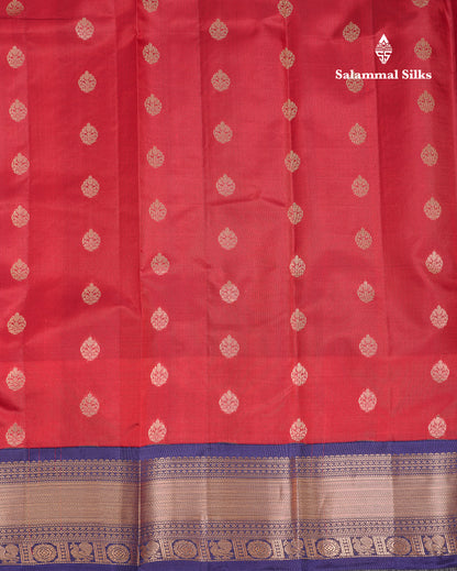 Beautiful Maroon Pure Kanjivaram Silk Saree With Contrast Navy Blue Traditional Border