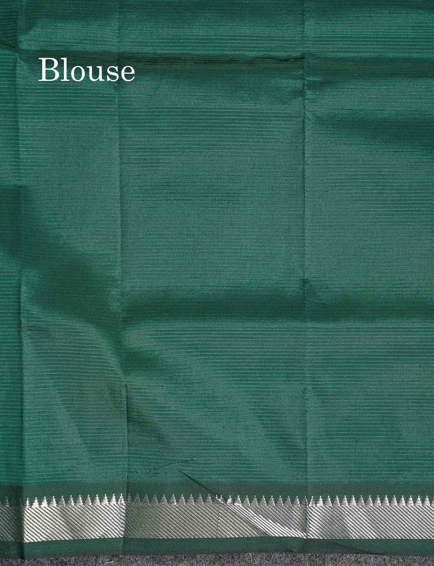 Self Blouse Of Dark Bottle Green Semi Silk Cotton Saree 