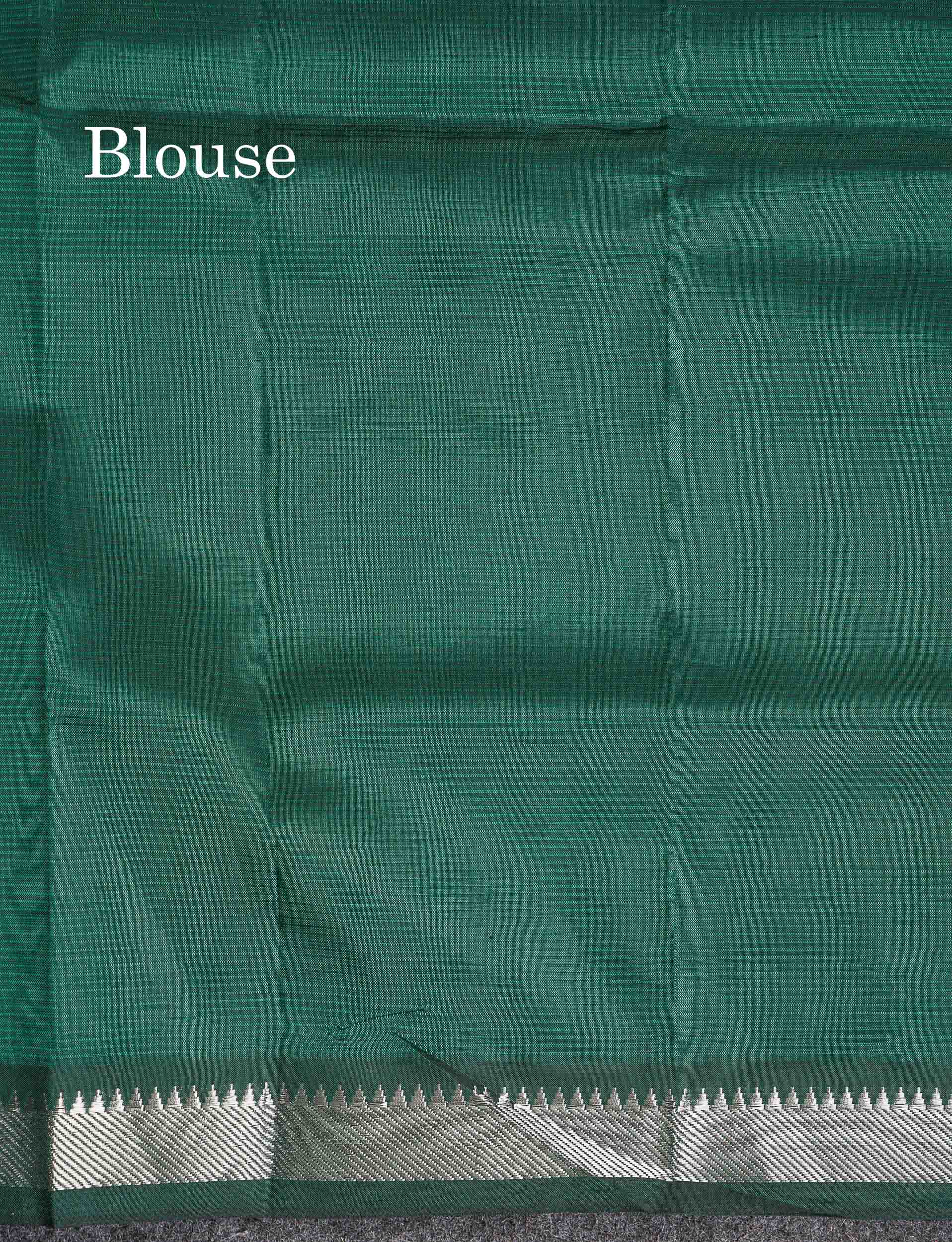 Self Blouse Of Dark Bottle Green Semi Silk Cotton Saree 