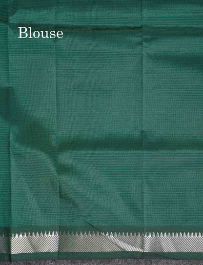 Self Blouse Of Dark Bottle Green Semi Silk Cotton Saree 