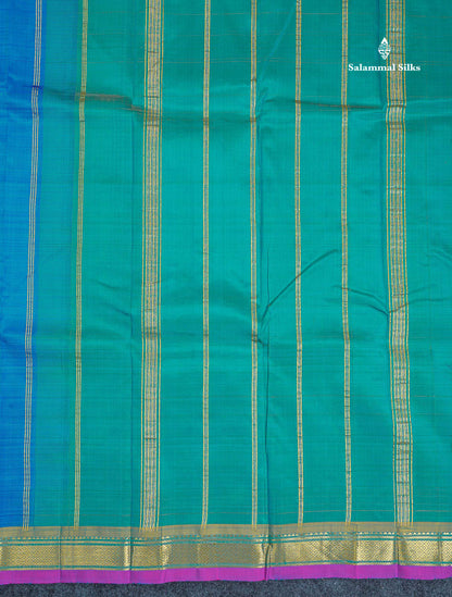 One Side Border Pure Silk Saree - Peacock Blue Colour Plain Body With Small Border
