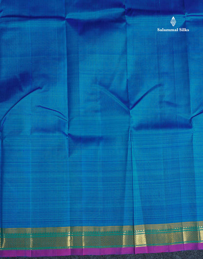 One Side Border Pure Silk Saree - Peacock Blue Colour Plain Body With Small Border