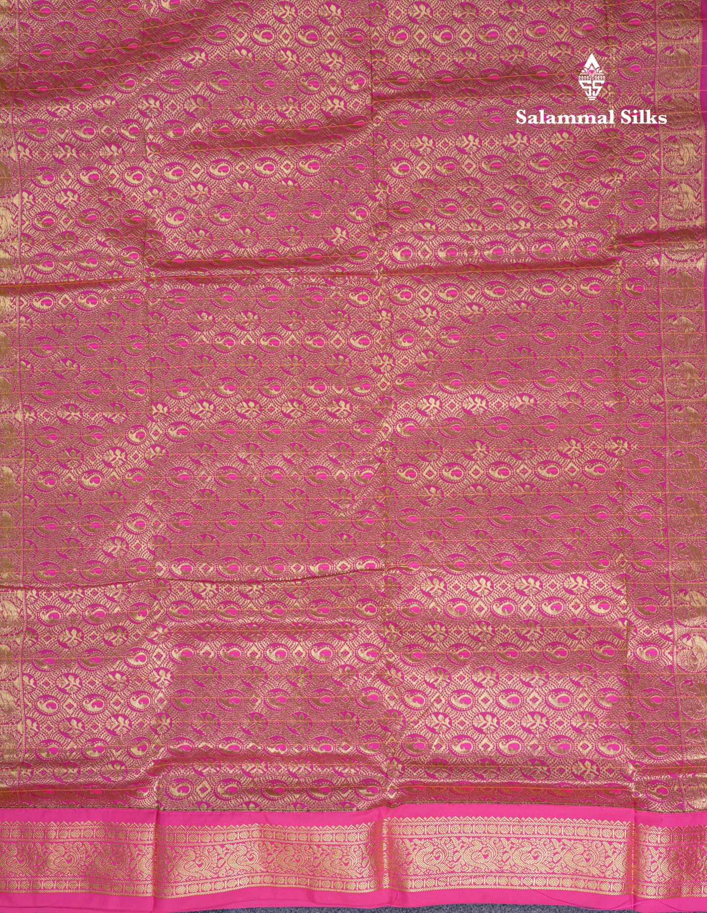 9 Yards Semi Silk Saree Green with Contrast Pink Border