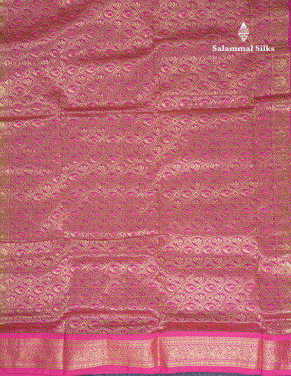 9 Yards Semi Silk Saree Green with Contrast Pink Border