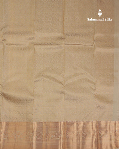 Beautiful Cream Sandal Pure Kanjivaram Silk Saree With Traditional Evening Morning Border
