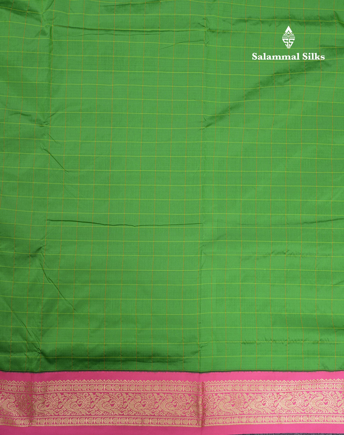 9 Yards Semi Silk Saree Green with Contrast Pink Border
