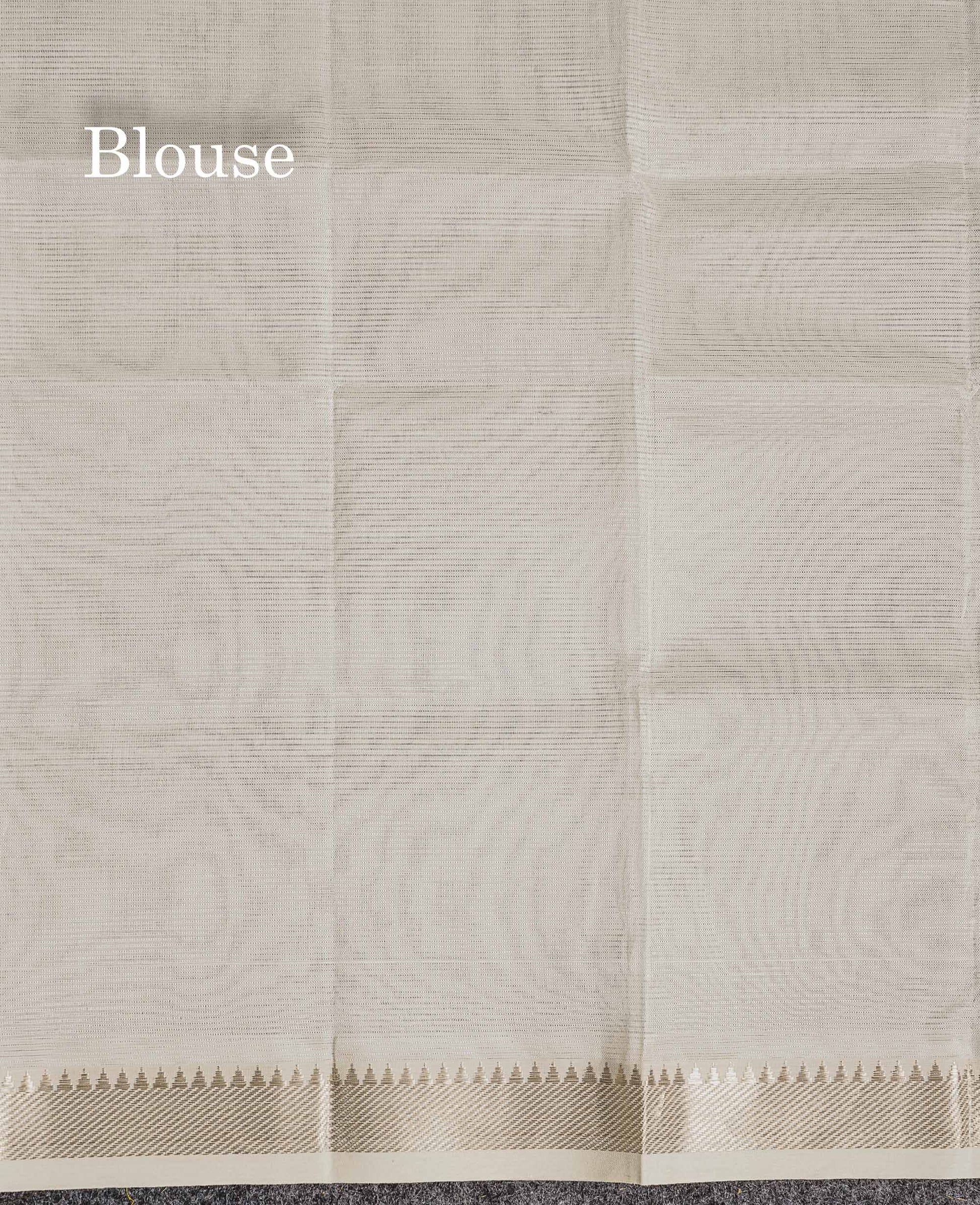 Self Blouse Of Half White Semi Silk Cotton Saree 