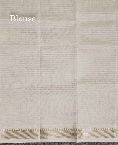 Self Blouse Of Half White Semi Silk Cotton Saree 