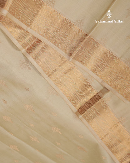 Beautiful Cream Sandal Pure Kanjivaram Silk Saree With Traditional Evening Morning Border