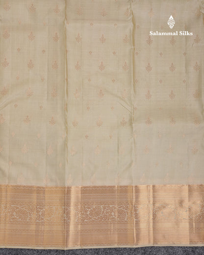 Beautiful Cream Sandal Pure Kanjivaram Silk Saree With Traditional Evening Morning Border