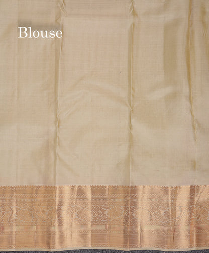 Beautiful Cream Sandal Pure Kanjivaram Silk Saree With Traditional Evening Morning Border