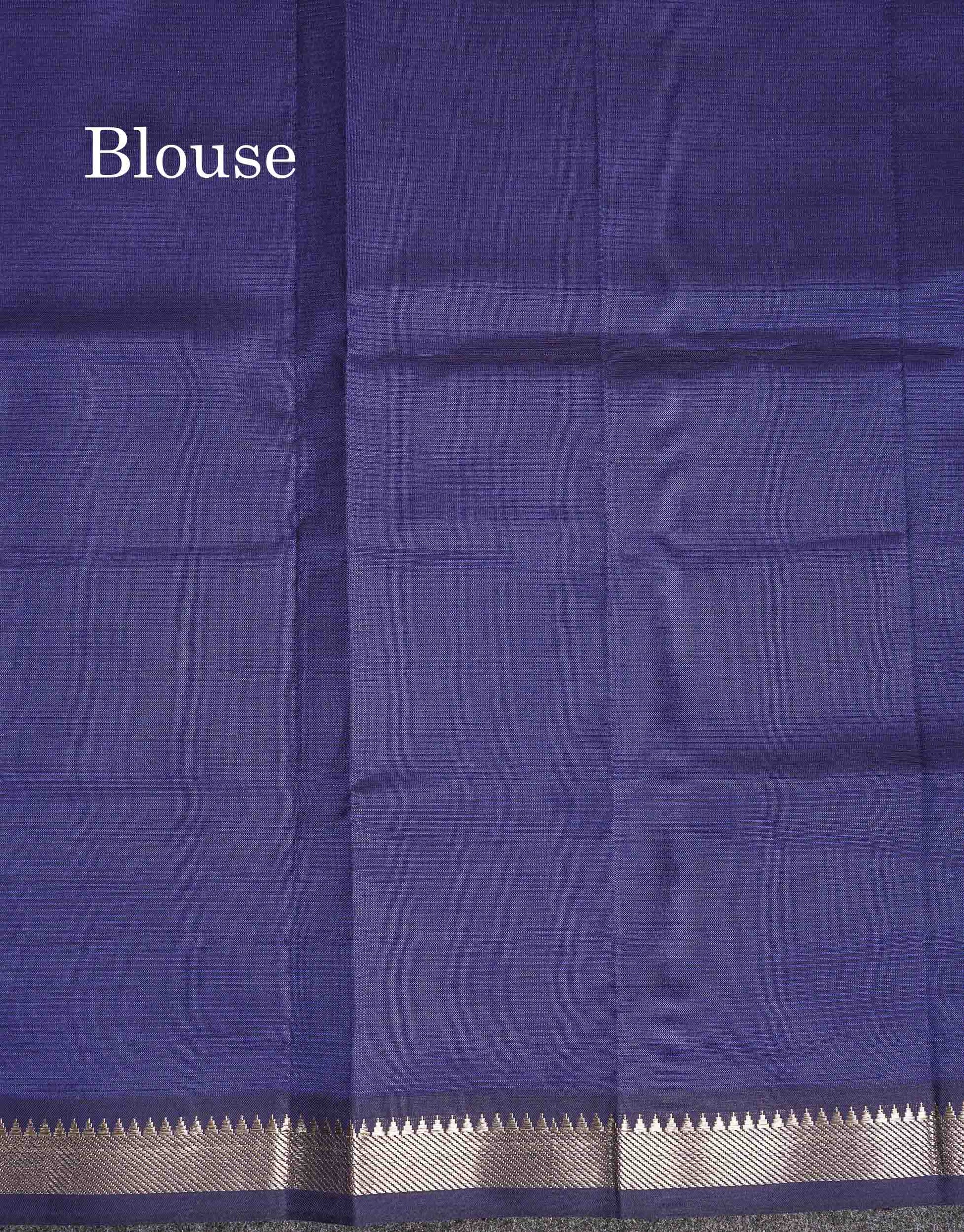 Self Blouse Of Navy Blue Semi Silk Cotton Saree 