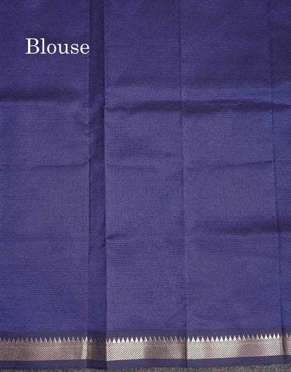 Self Blouse Of Navy Blue Semi Silk Cotton Saree 