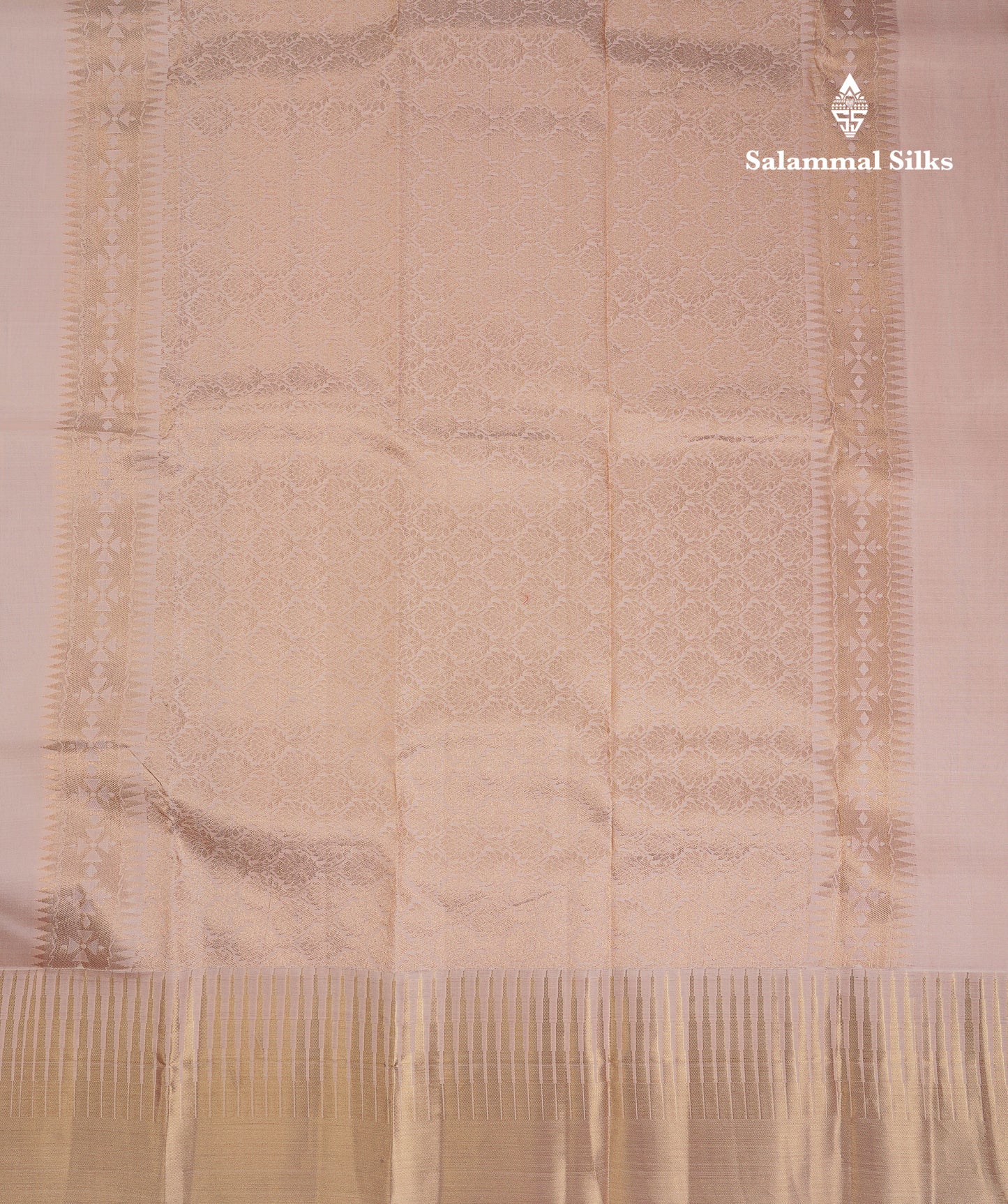 Beautiful Peach Pure Kanjivaram Silk Saree With Evening Morning Traditional Temple Border