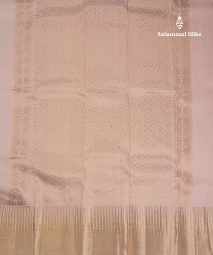 Beautiful Peach Pure Kanjivaram Silk Saree With Evening Morning Traditional Temple Border