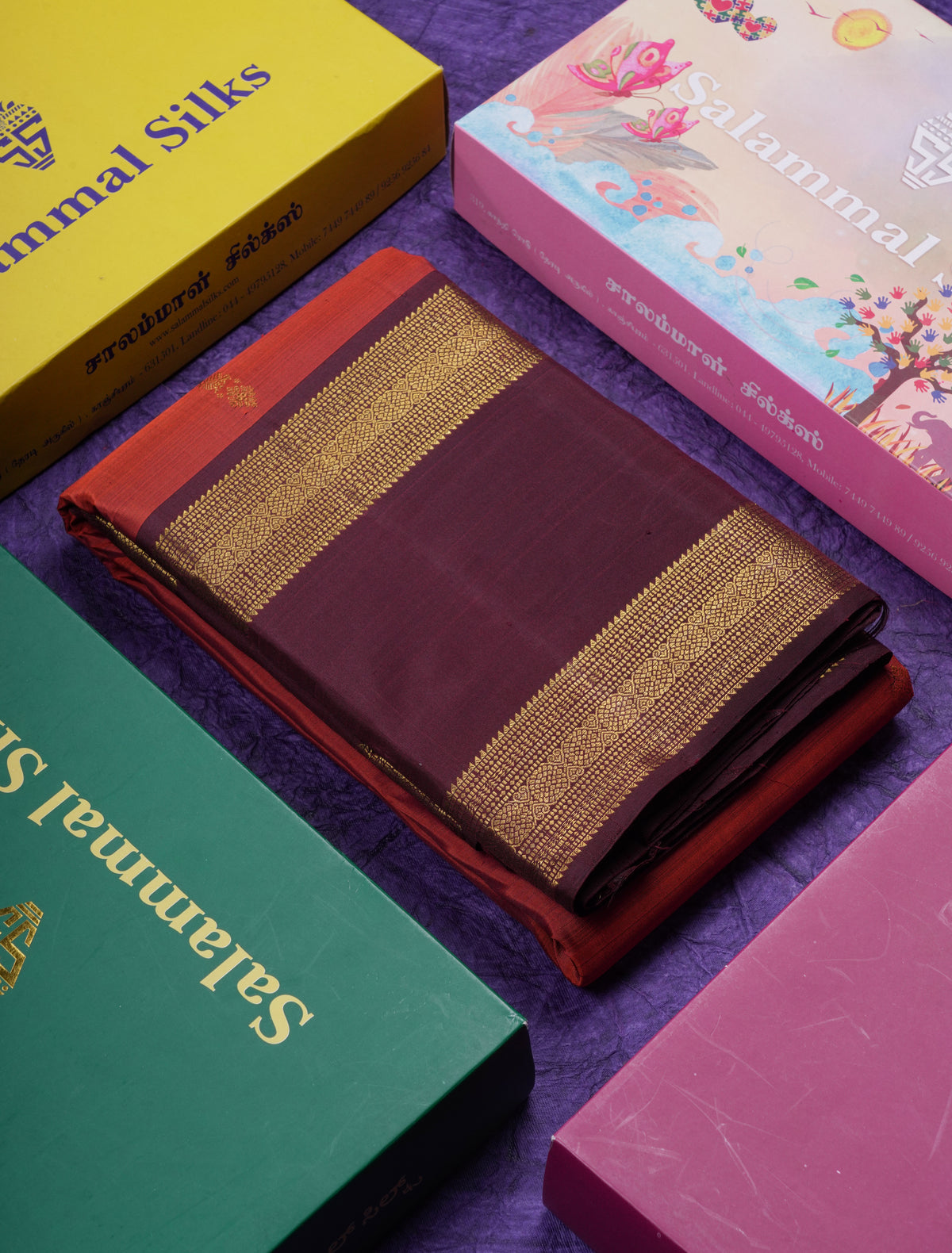 Beautiful Rust Orange Pure Kanjivaram Silk Saree With Contrast Dark Brown Traditional Gap Border