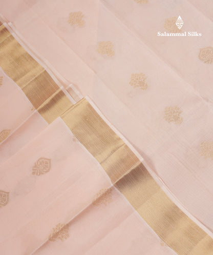 Beautiful Peach Pure Kanjivaram Silk Saree With Evening Morning Traditional Temple Border