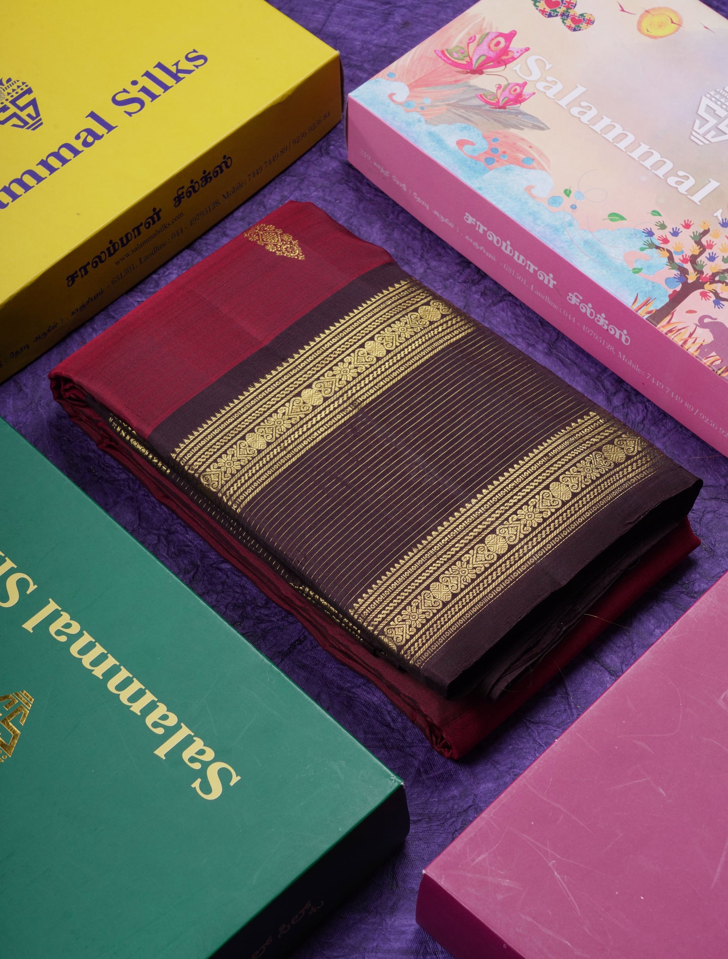 Beautiful Dark Maroon Pure Kanjivaram Silk Saree With Contrast Dark Brown Traditional Border
