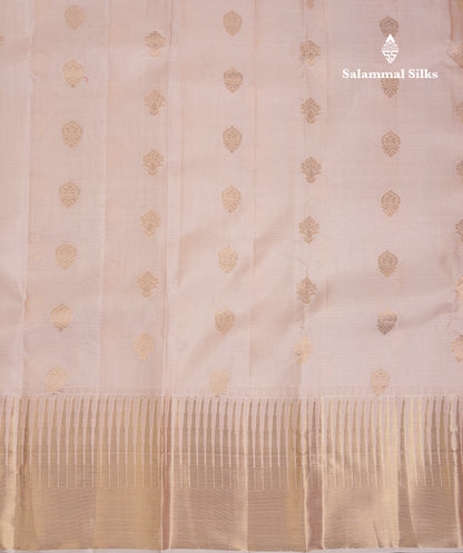 Beautiful Peach Pure Kanjivaram Silk Saree With Evening Morning Traditional Temple Border
