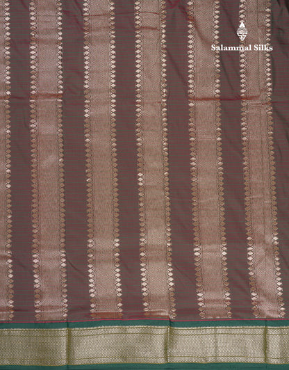 9 Yards Semi Silk Saree Pink Small Checks with Contrast Bottle Green Border