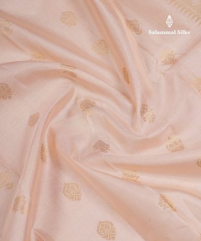 Beautiful Peach Pure Kanjivaram Silk Saree With Evening Morning Traditional Temple Border