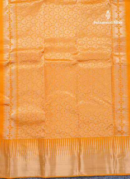 Mustard Yellow Pure Kanjivaram Silk Saree With Self Traditional Temple Border