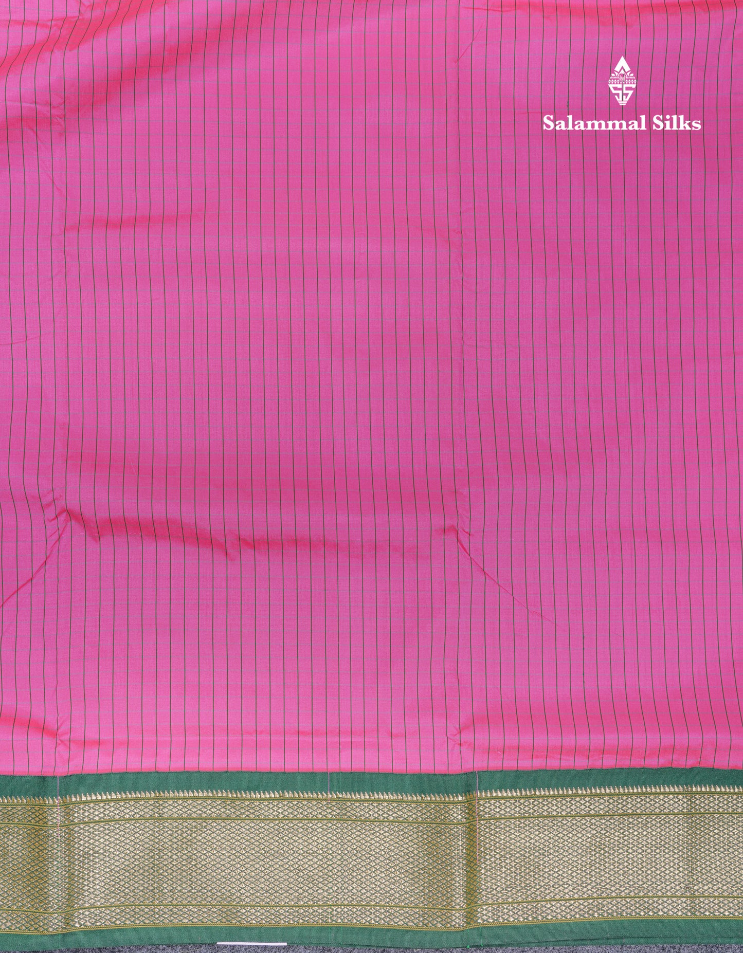 9 Yards Semi Silk Saree Pink Small Checks with Contrast Bottle Green Border