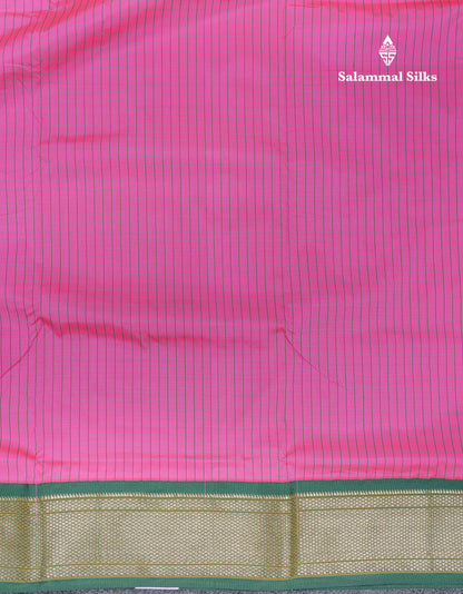 9 Yards Semi Silk Saree Pink Small Checks with Contrast Bottle Green Border