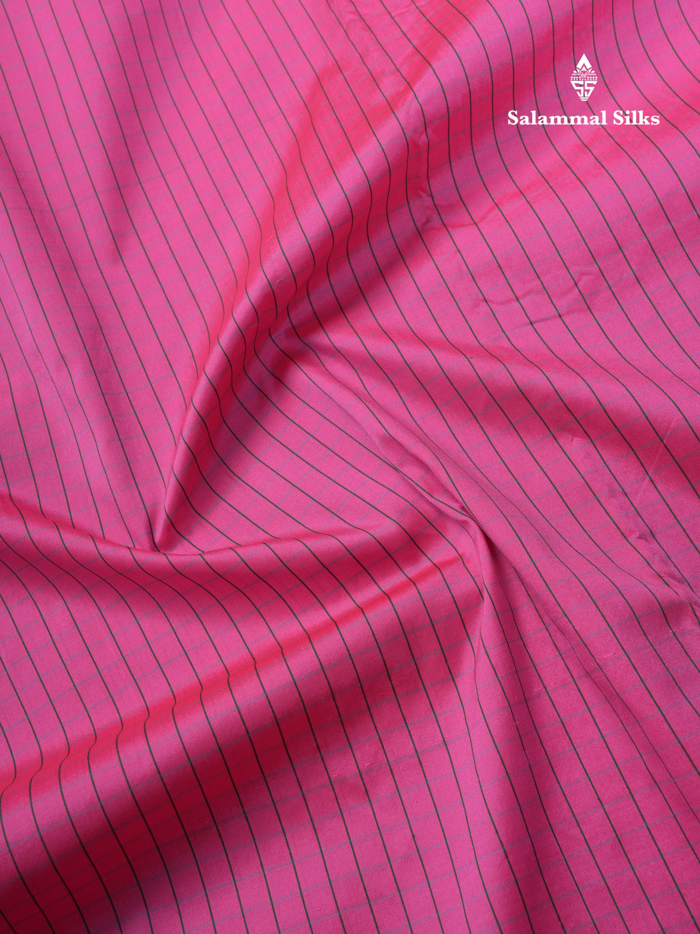 9 Yards Semi Silk Saree Pink Small Checks with Contrast Bottle Green Border