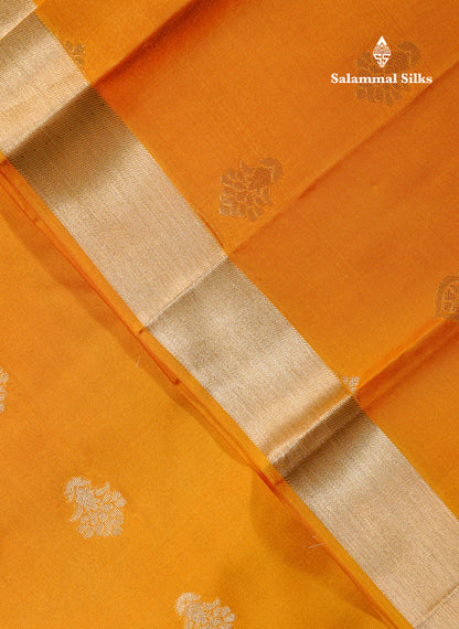 Mustard Yellow Pure Kanjivaram Silk Saree With Self Traditional Temple Border