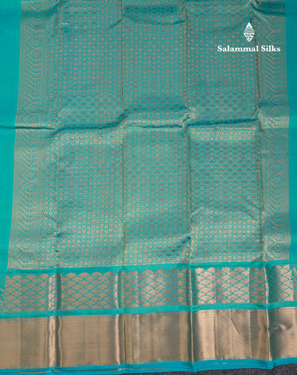 Beautiful Sapphire Blue Plain Pure Kanjivaram Silk Saree With Traditional Border