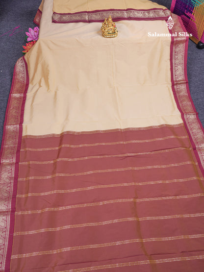 9 Yards Semi Silk Saree Sandal with Contrast Maroon Border