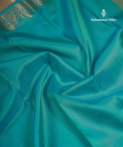 Beautiful Sapphire Blue Plain Pure Kanjivaram Silk Saree With Traditional Border