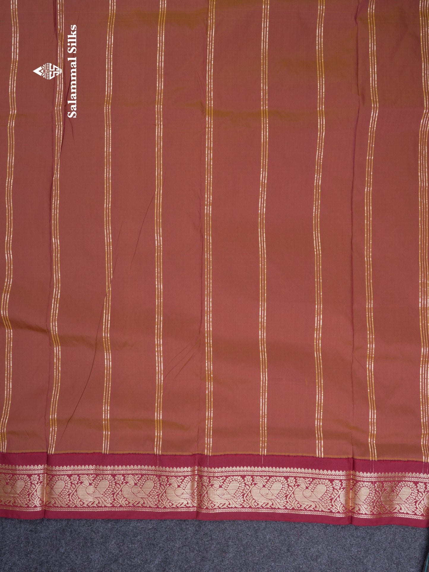 9 Yards Semi Silk Saree Sandal with Contrast Maroon Border