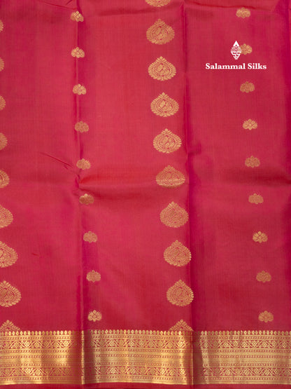 Pinkish Red Colour Pure Kanjivaram Silk Saree With Small Gold Zari Border