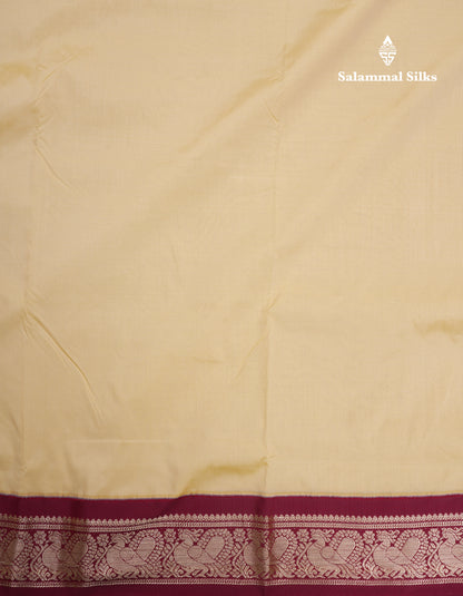 9 Yards Semi Silk Saree Sandal with Contrast Maroon Border