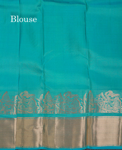 Beautiful Sapphire Blue Plain Pure Kanjivaram Silk Saree With Traditional Border