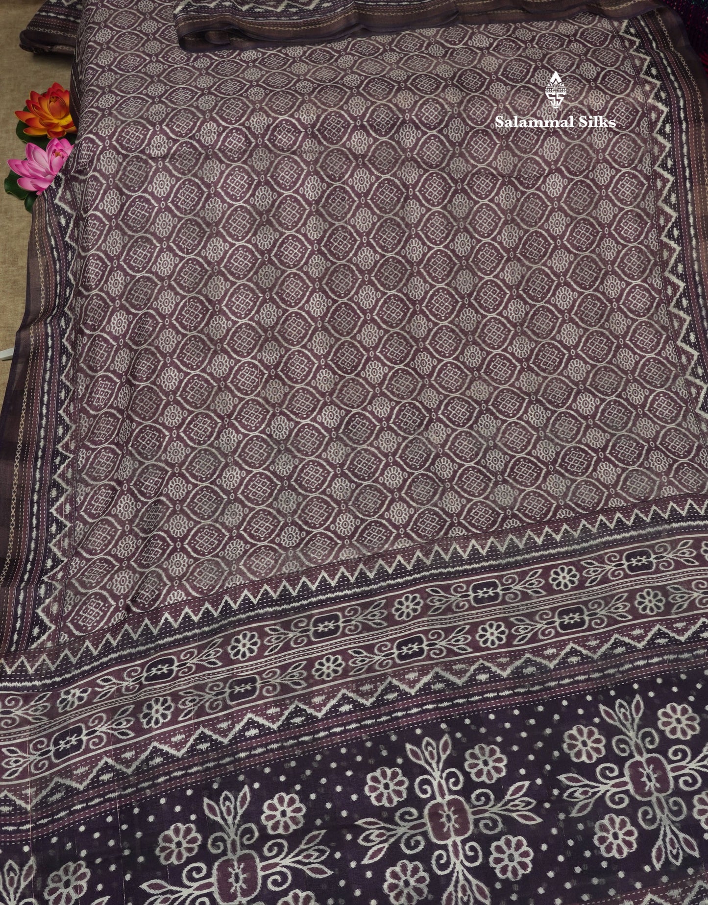 Purple Colour Printed Cotton Mix Saree With Blouse