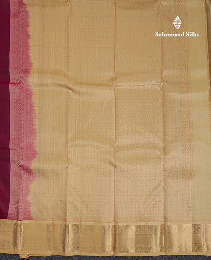 Beautiful Dual Tone Magenta Pure Kanjivaram Silk Saree With Contrast Sandal Traditional Border