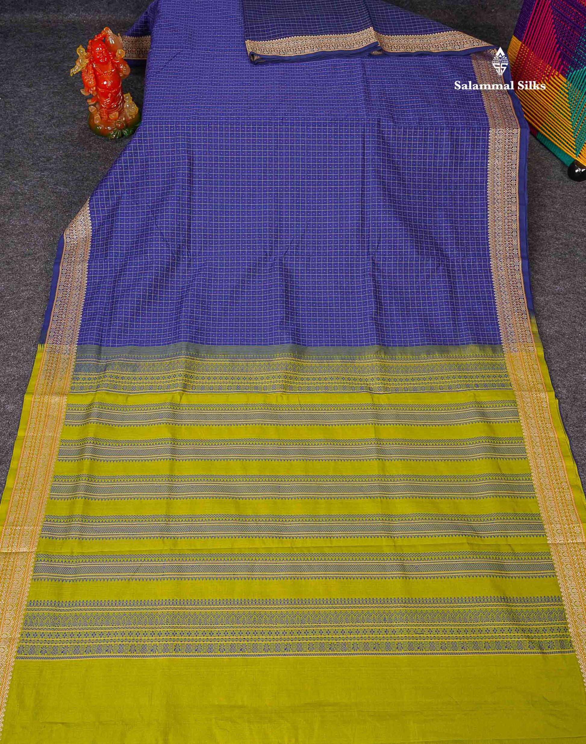 Full View Of Navy Blue Semi Silk Cotton Saree 