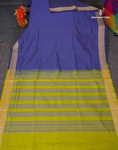 Full View Of Navy Blue Semi Silk Cotton Saree 