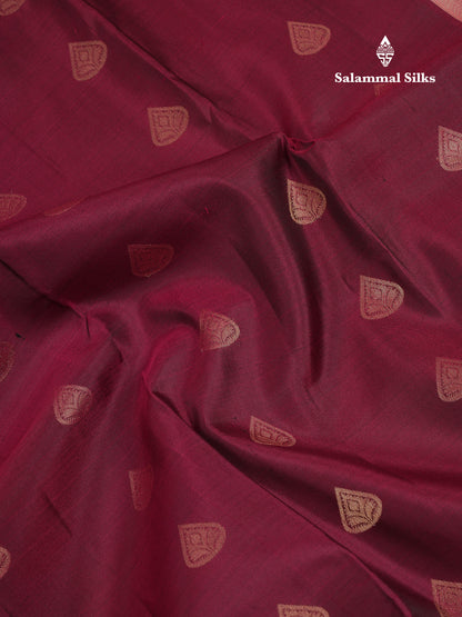 Beautiful Dual Tone Magenta Pure Kanjivaram Silk Saree With Contrast Sandal Traditional Border