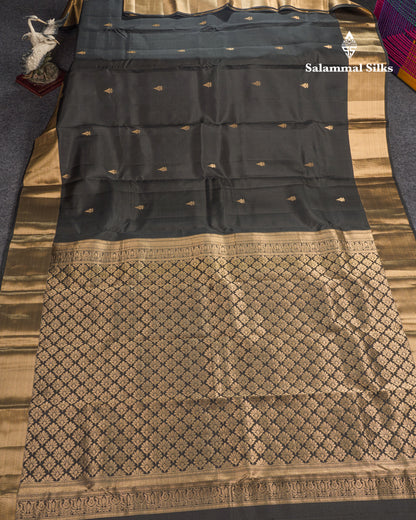 Black Pure Kanjivaram Silk Saree With Self Traditional Border
