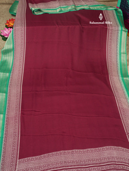 Bottle Green Plain Semi Georgette Saree With Mustard Yellow Traditinal Border