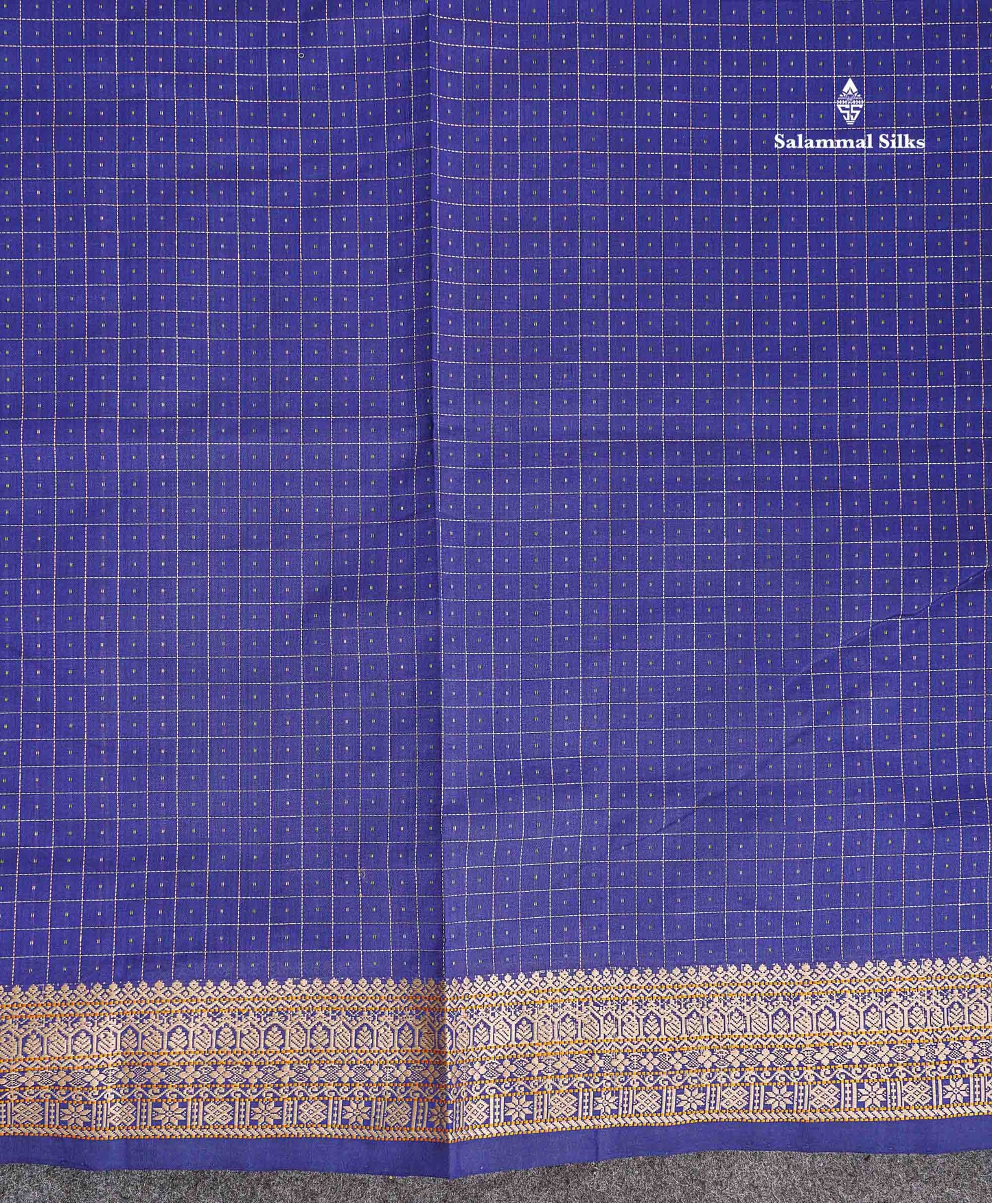 Thread Work Border Of Navy Blue Semi Silk Cotton Saree 